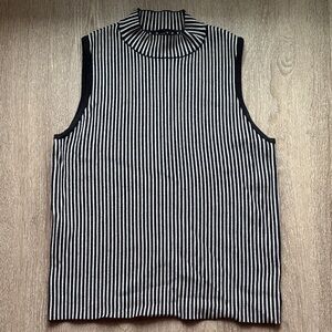 Marled Black and White Striped Knit Top